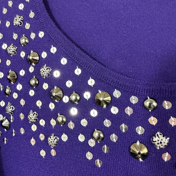 Cable & Gauge Sequin Bejewelled Purple Sweater XL - Picture 5 of 10